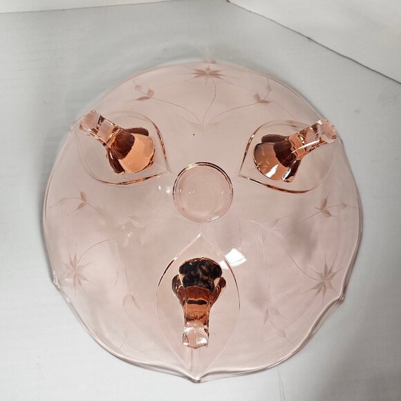 Jubilee Lancaster Pink Depression Large Glass Bowl Vintage Etched Floral Footed - Picture 8 of 13